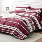 Bedsure Bed in a Bag Queen Size 7-Piece Burgundy White Striped Bedding Comforter Sets All Season Bed Set, 2 Pillow Shams, Flat Sheet, Fitted Sheet and 2 Pillowcases