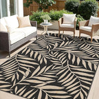 OLANLY Waterproof Outdoor Rug 5x8 ft, Reversible Outdoor Plastic Straw Rug with Leaf Pattern, RV Mat, Indoor Outdoor Carpet for Patio, Camping, Balcony, Deck, Backyard, Black & Beige
