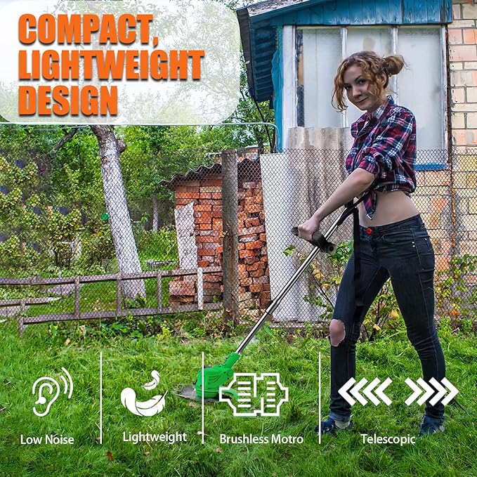 21V String Trimmer Cordless Battery Powered Weed Wacker, 2 X 2.0Ah Battery and a Charger, Brush Cutter Lawn Mower Edger Lawn Tool for Garden and Yard