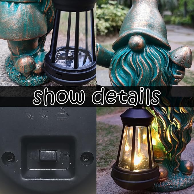 Gnomes Garden Statue Outdoor Décor with Solar Lights Lantern,Gnome Solar Light Figurines Outside Decorations for Yard，Lawn Patio, Balcony, Unique Housewarming Gifts