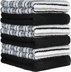 Bumble Kitchen Towels 6 Pack 100% Cotton 16"x26" - Black | 430 GSM Soft Kitchen Hand Towels with Hanging Loop, Highly Absorbent & Durable for Washing and Drying Dishes
