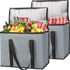 Insulated Grocery Shopping Bags, X-Large Food Delivery Bag for Delivery Drivers, Reusable Tote Cooler Bag for Travel, Dark Gray, 2-Pack