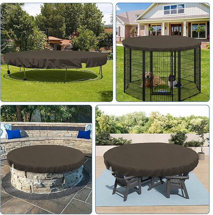 ECOOPTS 12 ft Round Pool Cover for Above Ground Pools, Swimming Pool Cover Protector Winter Safety Cover (Brown)