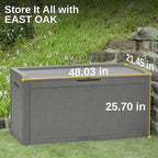 EAST OAK Outdoor Storage Box, 100 Gallon Deck Box, Waterproof Resin Storage Bench for Patio Cushions, Gardening Tools, Pool Accessories, Lockable, UV Resistant, Grey
