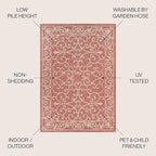 JONATHAN Y Vintage Filigree Indoor Outdoor Round Area Rug 8 Ft Red/Beige, Charleston Textured Weave for Backyard, Patio, Porch, Easy-Cleaning, High Traffic, Pet-Friendly, Non-Shedding (SMB106B-8R)