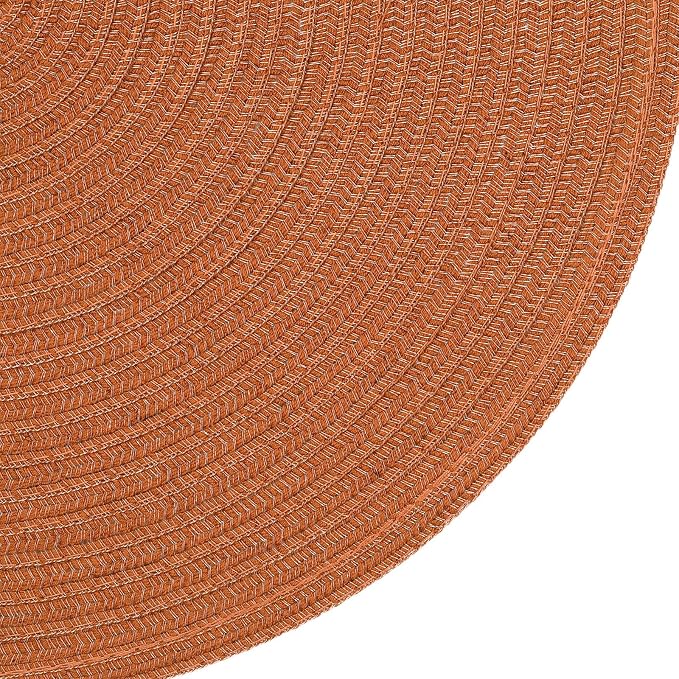 SHACOS Round Placemats Set of 4 for Dining Table 15 inch Round Braided Fall Placemats Washable Kitchen Table Mats Home Decor, Dark Orange