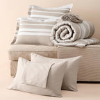 Bedsure Bed in a Bag Queen Size 7 Pieces, Light Camel White Striped Bedding Comforter Sets All Season Bed Set Khaki, 2 Pillow Shams, Flat Sheet, Fitted Sheet and 2 Pillowcases