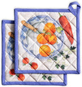 Maison d' Hermine Pot Holders 100% Cotton Potholders (8" x 8", Pack of 2) | Heat Resistant Hot Pads with Loop BBQ Cooking Baking Farmhouse Kitchen Handling Hot Pans Spring Summer - Gourmand