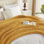 Carriediosa Chunky Knit Throw Blanket 50" X 60", 100% Hand Made Large Chenille Loop Yarn Soft Fluffy Throws for Couch Sofa Bed, Big Crochet Cozy Heavy Thick Cable Woven Blanket, Yellow