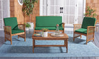 SAFAVIEH Outdoor Collection Rocklin Natural/ Green Cushion 4-Piece Conversation Patio Set