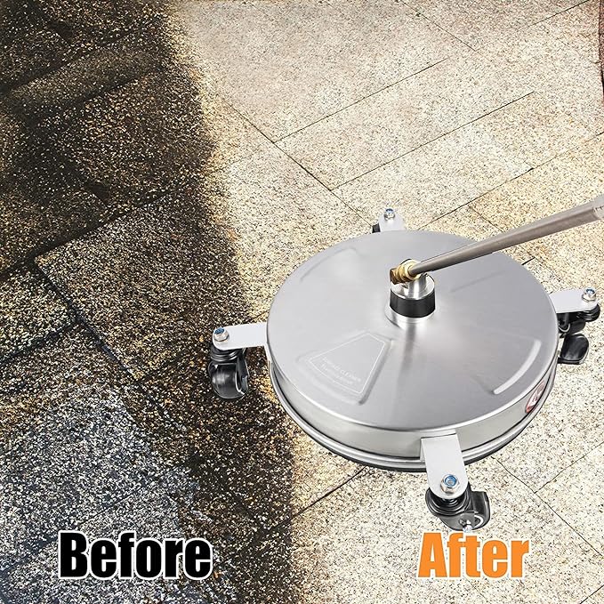 Hourleey 16" Pressure Washer Surface Cleaner, Stainless Steel Surface Cleaner with 4 Wheels for Concrete, Patio, Sidewalk, Deck, Pathway 1/4" Quick Connector, 2 Extension Wand, 4000 PSI