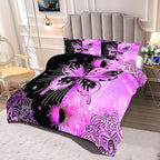 Butterfly Comforter Set for Girls Women, Butterfly Bed Set, Boho Butterflies with Sun and Moon Printed Bedding Sets, Black Purple Butterfly Comforter Set Full Size with 2 Pillowcases