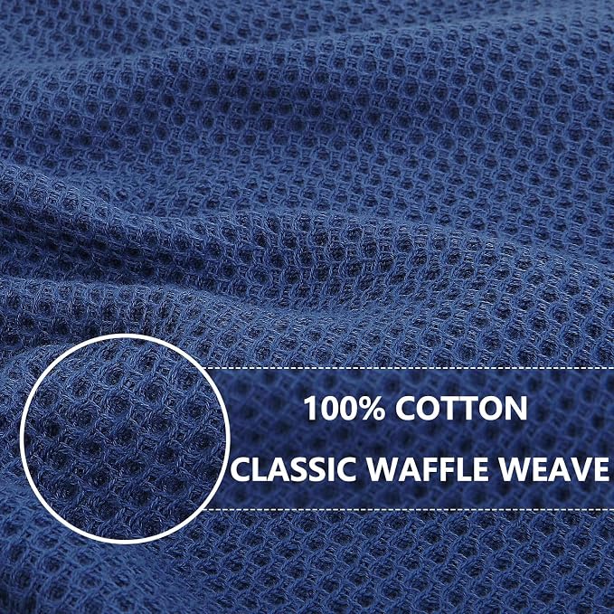 Homaxy 100% Cotton Waffle Weave Kitchen Dish Cloths, 7-Pack, Navy Blue | 12 x 12 Inches, Ultra Soft Absorbent Dish Towels, Quick Drying Dish Rags with Hanging Loop