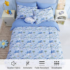 Mooreeke Kids Comforter Bed Set Full Size for Boys, 8 Pieces Bed in a Bag with Shams, Sheet Set and 1 Decorative Toy Throw Pillow, Dinosaur Blue Super Full Soft Microfiber Kids Comforter Bedding Set