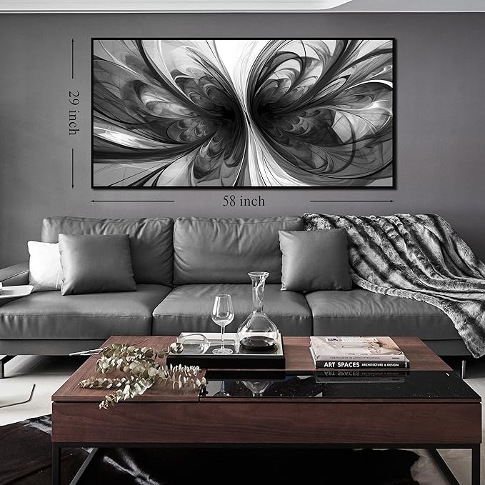 Large Abstract Canvas Wall Art for Living Room Black and White Wall Decor for Office Black Framed Wall Art 29 x 58 Inch