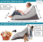 HUDDLE Original Stuffed Animal Bean Bag Storage Large Designer Beanbag Chairs for Kids Teens & Adults | Instant Clutter Clear for Stylish Moms - Stuffed Animal Storage Bean Bag Chair Grey Stripe