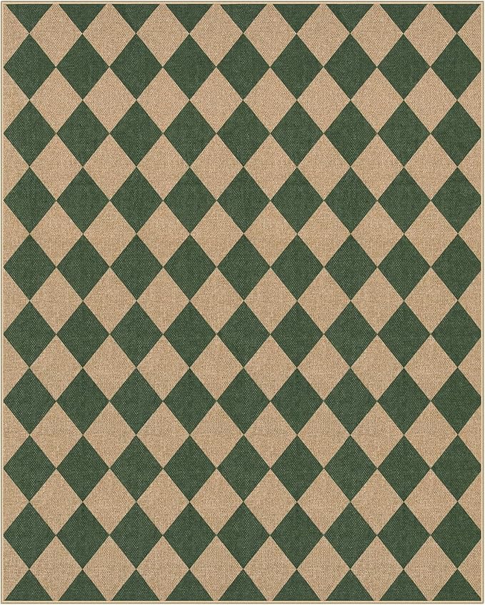 Lahome Checkered Washable Rugs 8x10, Easy Jute Rug for Living Room Patio, Farmhouse Neutral Indoor Outdoor Carpet Non Slip Non Shedding Floor Carpet for Office Deck Backyard