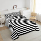 Striped Comforter Set Black and White Stripe Bedding Set Twin Kids Boys Girls Women Men Farmhouse Ticking Stripes Duvet Set Modern Geometric Lines Adults Abstract Gothic Home Decor Soft Reversible