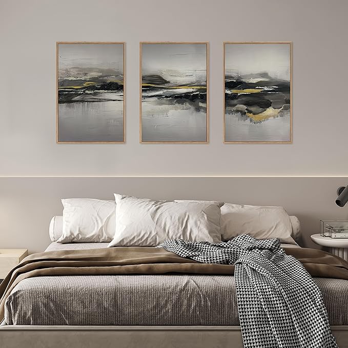 Modern Abstract Framed Canvas Wall Art Set, Neutral Minimalist Wall Decor, Modern Abstract Wall Painting, Minimalist Artworks for Living Room, Bedroom, Dining Room, Office - 16"x24"x3