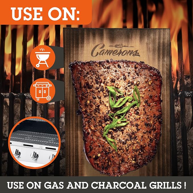 Camerons Cedar Grilling Planks - 2 Pack (5.5"x11.5") - Premium Natural Cedar Wood - Easily Infuse Smoky Flavor into BBQ Salmon, Fish, Meat, Veggies, and More - Sourced in the USA - Grilling Gift Idea