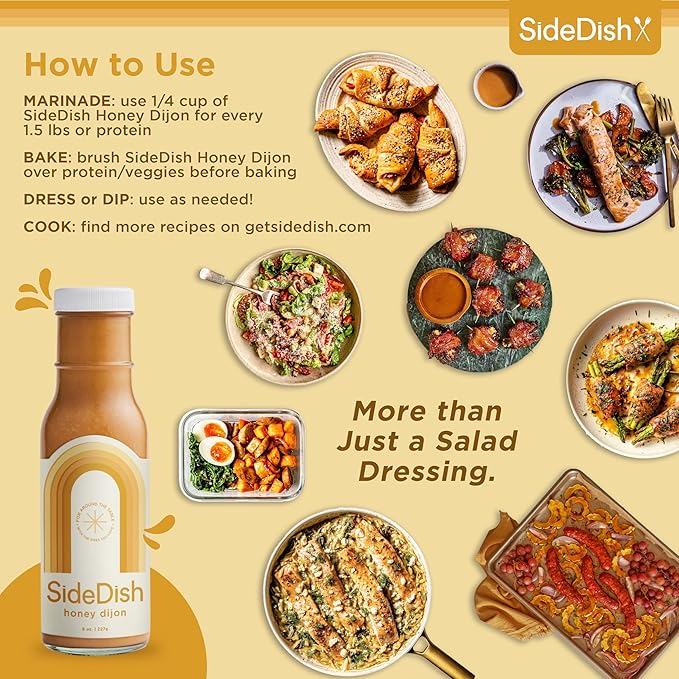 SideDish Honey Dijon Dressing (Pack of 3) – Seed Oil Free Made w/Avocado Oil – Refined Sugar Free, Dairy & Gluten Free Dip & Marinade – Paleo Honey Mustard Dressing for Dips, Sauces