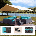 Kullavik 15 Pieces Outdoor Patio Furniture Set with 43" Gas Propane Fire Pit Table PE Wicker Rattan Sectional Sofa Patio Conversation Sets,Blue Cushions