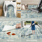 6x9 Washable Area Rug for Living Room Bedroom: Non-Slip Modern Blue Gray | Machine Washable TPR Backing, Stain-Resistant Low Pile, Pet & Kid Friendly, Abstract Decor for Dining Room, Dorm, Home Office