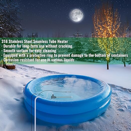3500W 240V Immersion Water Heater for Hot Tub & Inflatable Pool – Portable Fully Submersible Electric Heater with Thermostat & GFCI for Bathtub, Sap, Above Ground Pool & Baptismal Pool