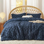 Bedsure Full Size Comforter Set - Navy Blue Comforter, Boho Tufted Shabby Chic Bedding Comforter Set, 3 Pieces Vintage Farmhouse Bed Set for All Seasons, Fluffy Bedding Set with 2 Pillow Shams