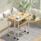GreenForest Folding Desk Small Rolling Desk with Storage Shelf,31.5 inch Foldable Computer Desk with Wheels for Small Space,Easy Assembly,Oak