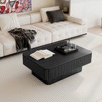 Lift Top Coffee Table with Storage, Solid Wood Coffee Table with Adjustable Height, Fluted Center Table Accent Tea Table for Living Room, Apartment, Office (38.6" Black)