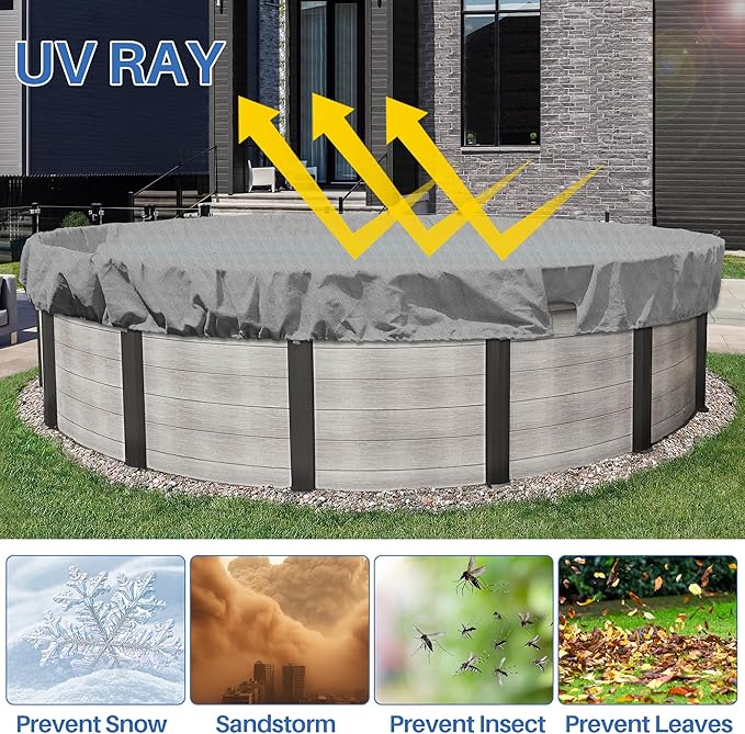 ECOOPTS 6 ft Round Pool Cover for Above Ground Pools, Swimming Pool Cover Protector Winter Safety Cover (Light Grey)