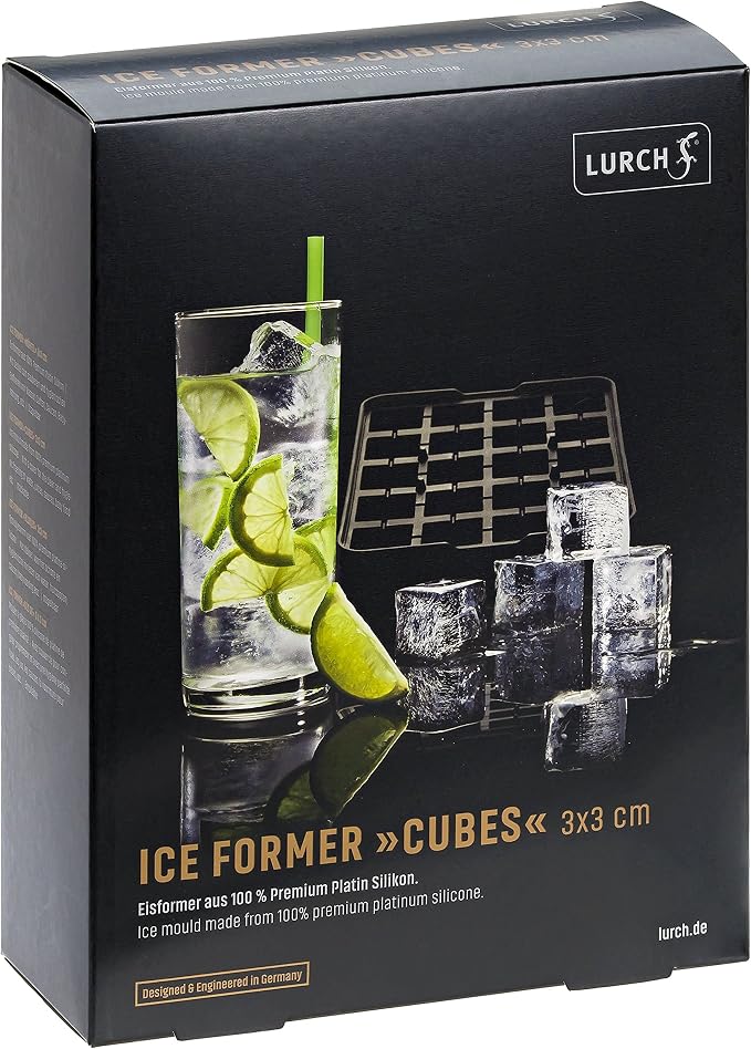 LURCH Germany ICE Former Cube - Silicone Tray for 20 Ice Cubes (1x1'')