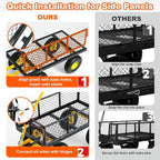 500lbs Heavy Duty Garden Cart, Steel Garden Wagon Cart with Fixedable Rotating Handle for Backyard, Utility Yard Wagon with 10" All Terrain Tires, Mesh Removable Sides