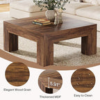 Tribesigns 39.4-Inch Square Coffee Table for Living Room, Farmhouse All MDF Accent Center Cocktail Table with Sturdy Wooden Legs, Easy Assembly, Dark Brown