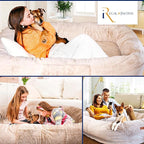 Human Dog Bed for Adult - Giant Dog Bed for Humans – Fluffy with Washable Cover, Nonslip, Waterproof Lining, Storage Pockets, Soft blanket – Ideal for Adults and Kids, Sized to Fit Small to Large Pets