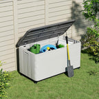 100GAL White Resin Deck Box with Wheels – Lockable, Waterproof, SGS-Tested UV Resistance, Spacious Outdoor Storage for Patio Cushions & Pool Gear, Easy Assembly