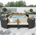 Outdoor Spa Surround Set Patio Furniture with Storage Space, Wood Seatings and Waterproof Cushions, Quadrilateral Rattan Sectional Sofa, for Backyard Deck Poolside, Onesize, Beige