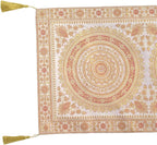 Indian Handmade Indian Traditional Table Runner Ethnic Kitchen Table Cloth for Wedding Bridal Birthday Party Diwali Decorations - Mandala Design - White