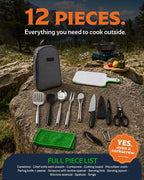 Life 2 Go 12 Pcs Camp Cooking Utensil Set & Outdoor Kitchen Gear Cookware Kit, Portable Compact Carry Case for Camping, Hiking, Travel, BBQ Grilling Stainless Steel Accessories Spoon & Fork, Navy