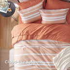 Bedsure Bed in a Bag California King Size 7 Pieces, Burnt Orange White Striped Bedding Comforter Sets All Season Bed Set, 2 Pillow Shams, Flat Sheet, Fitted Sheet and 2 Pillowcases