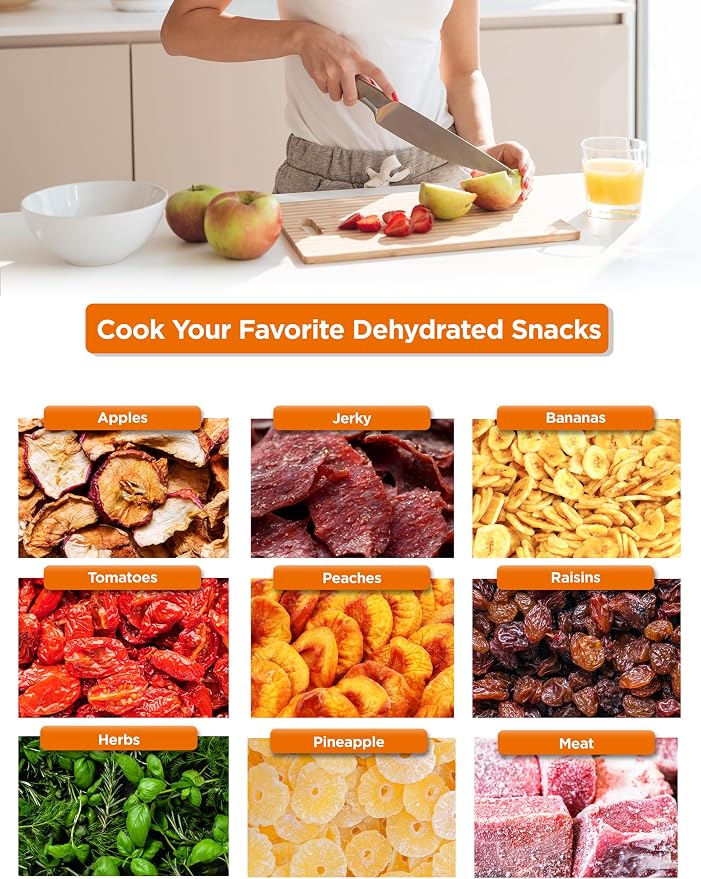 Commercial Chef Food Dehydrator, Five 9.25” BPA-Free Trays, CCD100W6, White | Dehydrates and Dries Meat, Fruit, Veggies and Jerky, 280W Dehydration Machine, Adjustable Thermostat