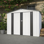 8x6 FT Outdoor Storage Shed W/ 2 Lockable Hinged Doors,Metal Shed W/Sloped Roof & 4 Air Vents,Garden Tool House W/Updated Frame Structure,for Backyard Patio Lawn,White