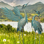 Crane Statues for Outdoor, Metal Heron Garden Statues Bird Yard Art, Standing Sculptures for Yard Lawn Pond Garden Decor, 38-42 Inch Set of 2, Cyan
