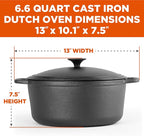 Commercial Chef 6.6-Qt. Dutch Oven, Pre-Seasoned Cast Iron, CHCI660 | Integrated Handles, Works on All Cooktops Including Induction, Outdoor Cookware for Campfires or Grills
