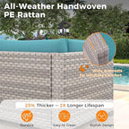 14-Seat Outdoor Wicker Patio Furniture Set with Fire Pit Table, Modular Rattan Sectional Sofa & 2 Swivel Rocking Chairs, 4" Thick Cushions, Rust-Resistant Frame,Blue