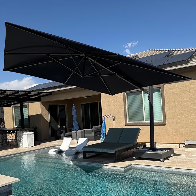 PURPLE LEAF 13 FT Square Patio Umbrella Large Outdoor Aluminum Offset Umbrella with 360-degree Rotation Cantilever Umbrella for Garden Deck Backyard Pool Navy Blue