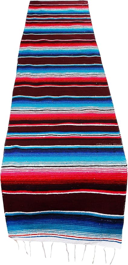 Genuine Mexican Table Runner Saltillo Serape Colorful Striped Sarape Made in Mexico Sold in Different Packs (1, Burgundy)