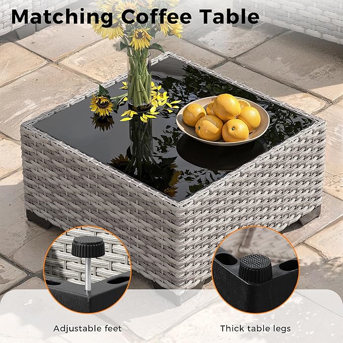 12-Seat Modern Outdoor Wicker Rattan Patio Furniture Set with 55,000 BTU Fire Pit Table, Thick 4″ Cushions, All-Weather Dual-Strand Rattan, Rust-Resistant Steel Frame,Navy