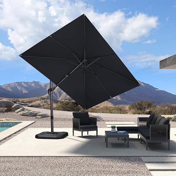 PURPLE LEAF 8.2' X 11.5' Left-right Tilting Patio Umbrella Outdoor Cantilever Swivel Rectangle Umbrella with Tilt Aluminum Offset Umbrella with 360-degree Rotation for Garden Deck Pool Patio Grey